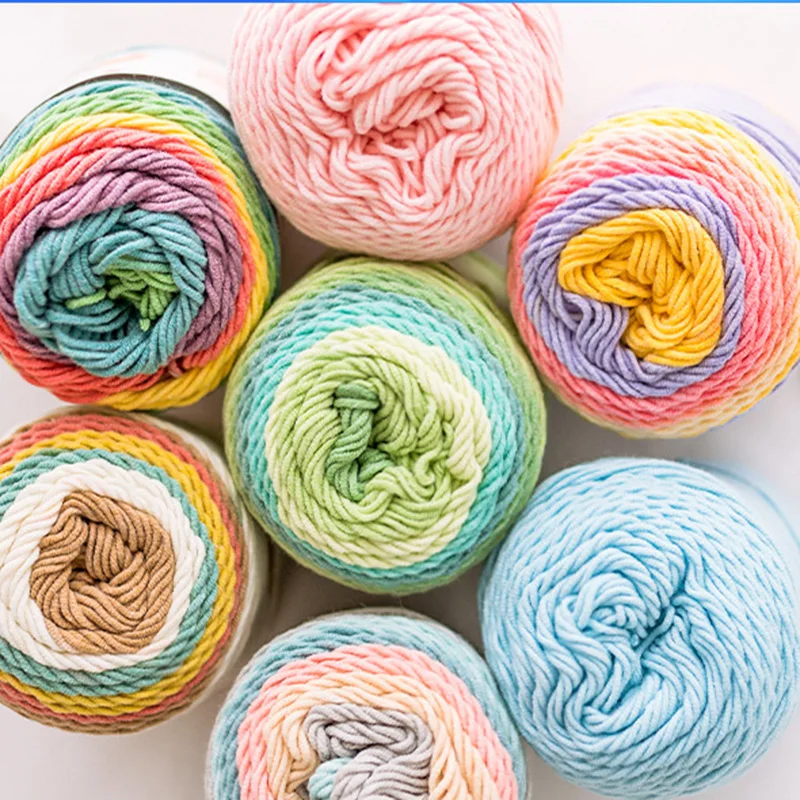 Color: Army Green - (1pc)5-strand Milk Cotton Segment Dyed Rainbow Cotton Hand Woven Wool Scarf Pillow Blanket Material Wool