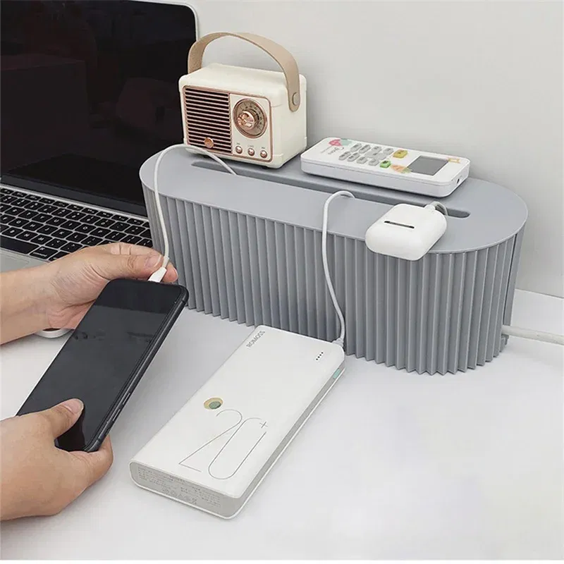 Color: light green - Nordic Plug Board Storage Box Cable Wire Organizer Case Socket Wireless WiFi Router Bracelet Desktop Data Line Plug Holder Shelf