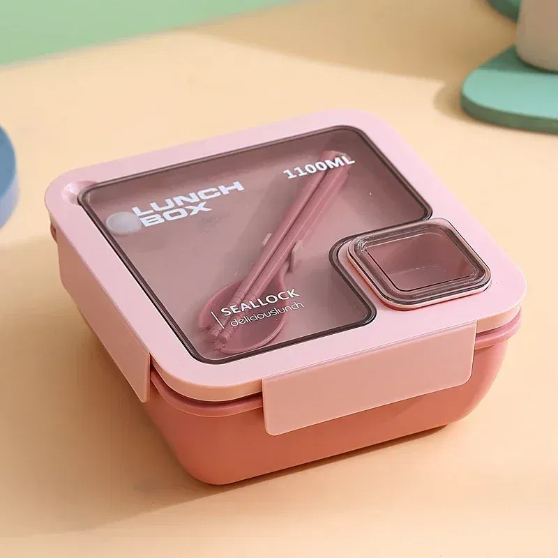 Color: green - Portable Lunch Box Lunch Bags for Children School Office Bento Box with Tableware Thermal Bag Complete Kit Microwavable Heating