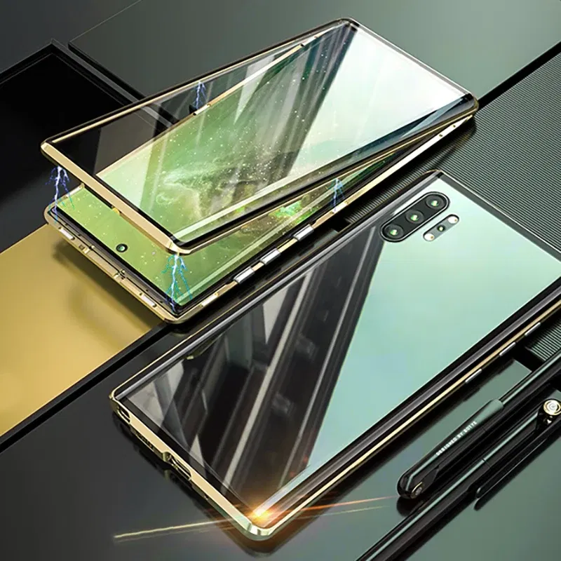Color: Gold, Material: PP - Full Wrap Metal Bezel Case For Samsung Galaxy S23 S22 Ultra S21 S20 FE S24 Note 10 20 Lite Plus Double-Sided Glass Back Cover
