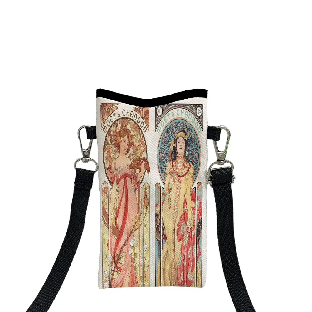 Color: black, Size: Extra Large - Alphonse Mucha Crossbody BagPrint Phone Wallet with Adjustable Shoulder Strap Unisex Design Daily Use, Travel,Gift 8.23