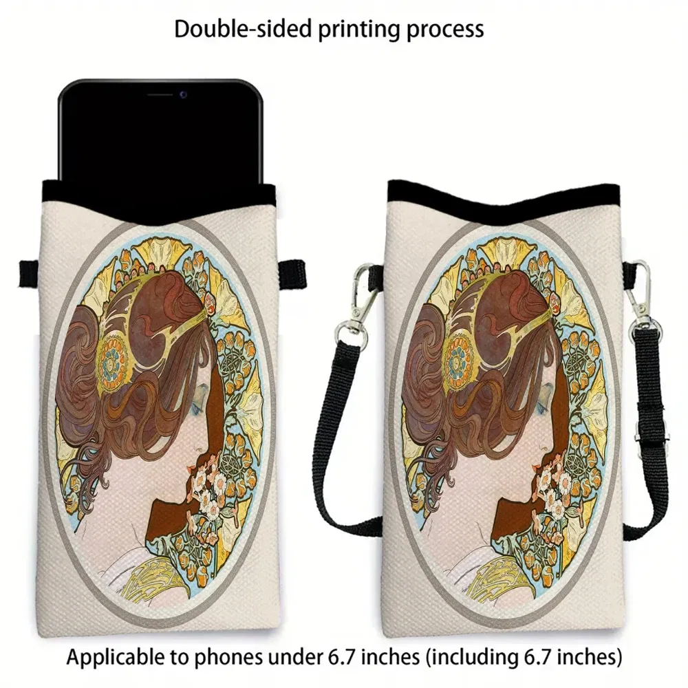 Color: black, Size: Extra Large - Alphonse Mucha Crossbody BagPrint Phone Wallet with Adjustable Shoulder Strap Unisex Design Daily Use, Travel,Gift 8.23