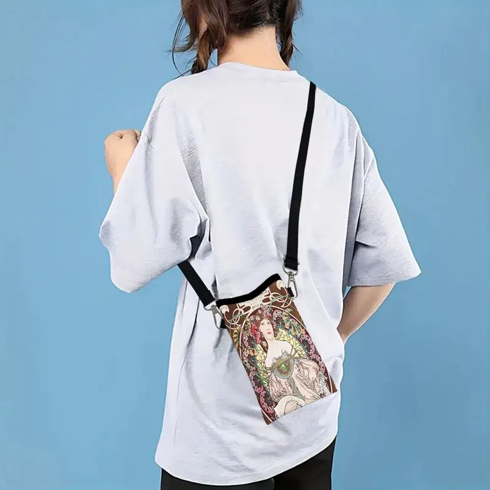 Color: black, Size: Extra Large - Alphonse Mucha Crossbody BagPrint Phone Wallet with Adjustable Shoulder Strap Unisex Design Daily Use, Travel,Gift 8.23