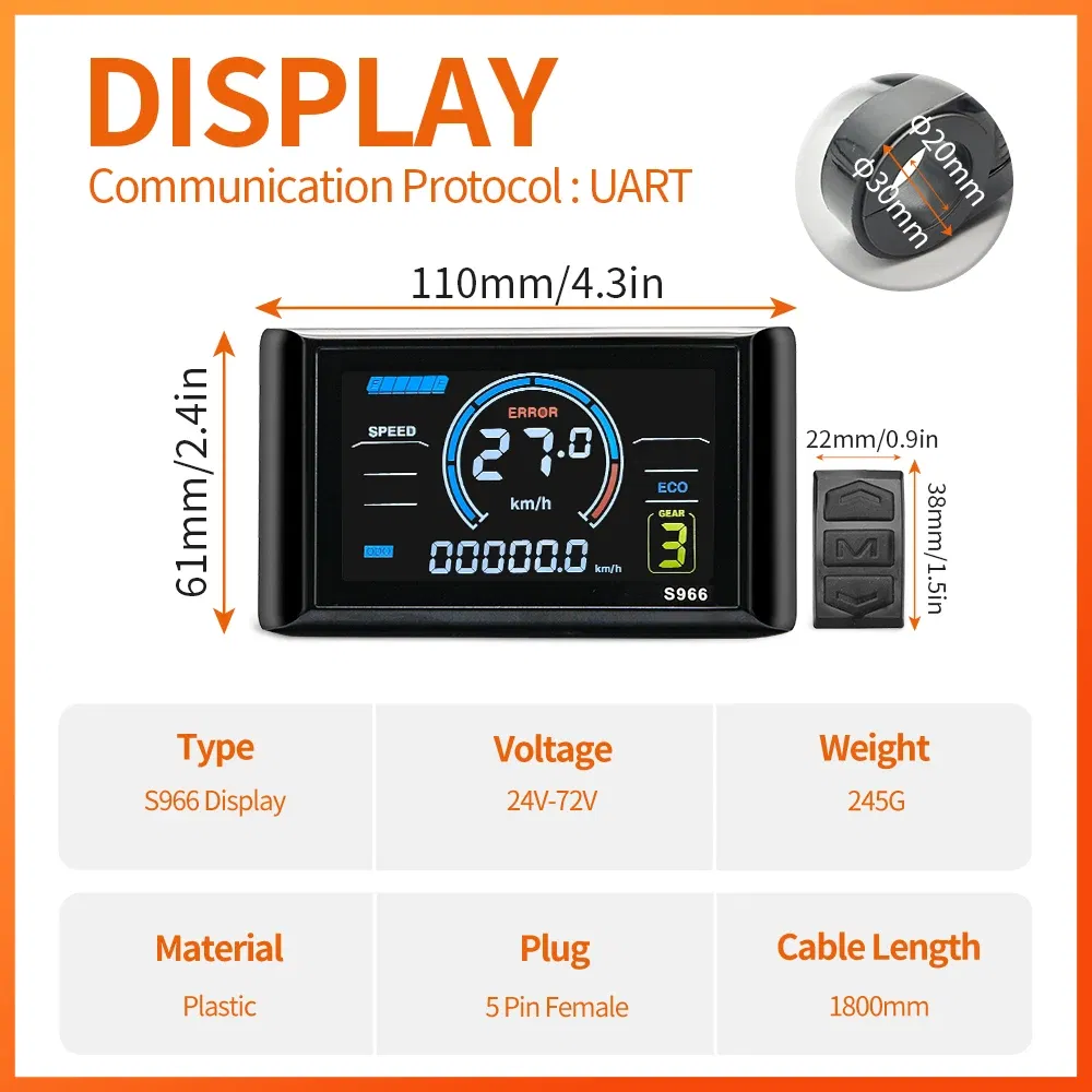 Color: Dark Khaki - Ebike Sine Wave Waterproof Controlle 17A 26A 30A, with Color S966 Display Compatible Hall and Hall free Hub Motor Controller