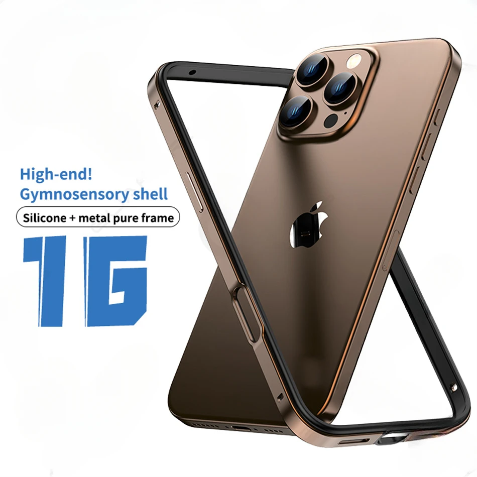 Color: black, Material: Microfiber - Titanium Metal Frame Bumper Shockproof Case for IPhone 16 15 Pro Max Plus 5G for Apple Solid Colour Protection Phone Cover
