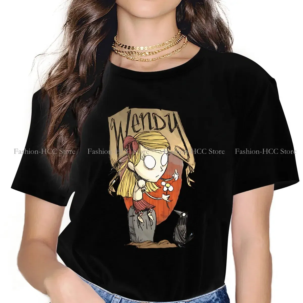 Color: black, Size: S - Wendy And Cat Style Polyester TShirt Dont Starve Top Quality New Design Gift Clothes T Shirt Short Sleeve