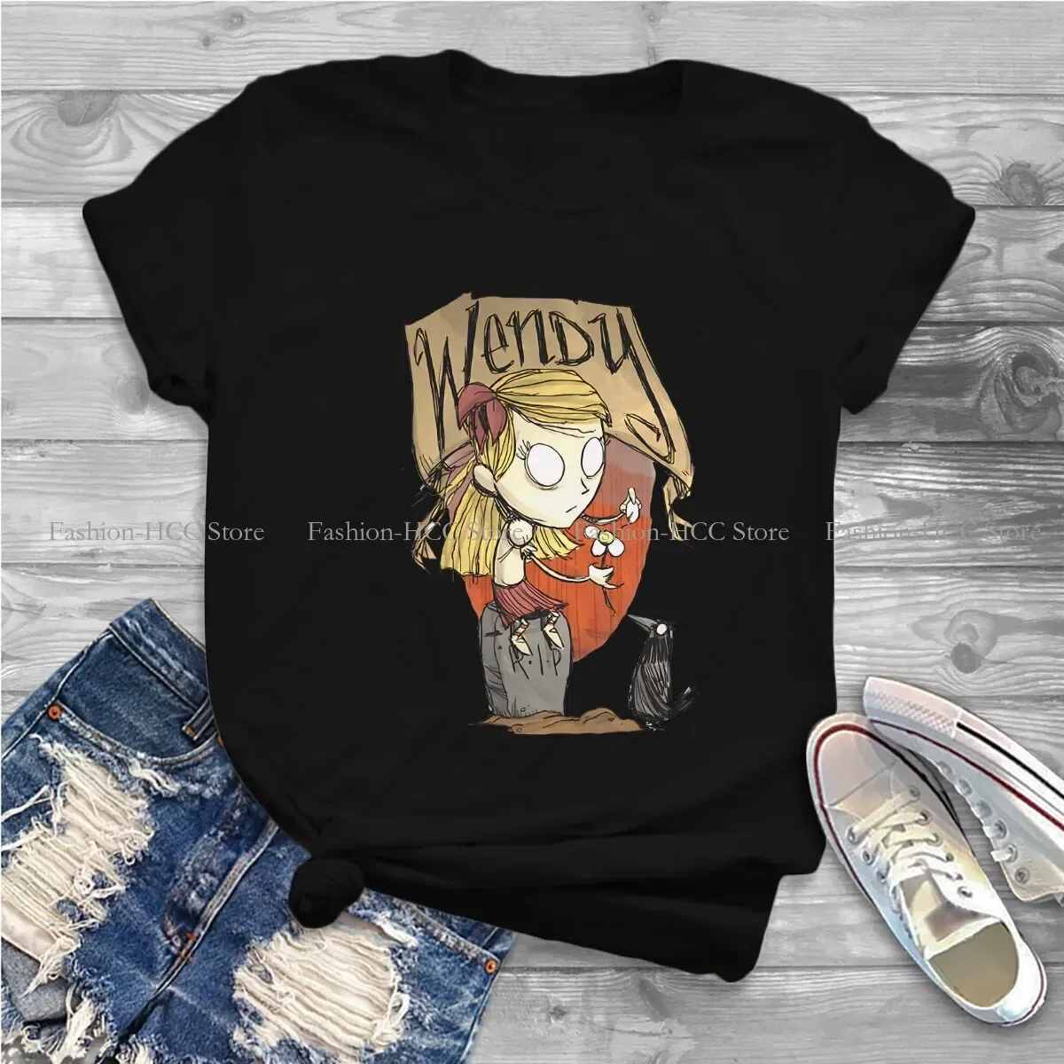 Color: black, Size: S - Wendy And Cat Style Polyester TShirt Dont Starve Top Quality New Design Gift Clothes T Shirt Short Sleeve