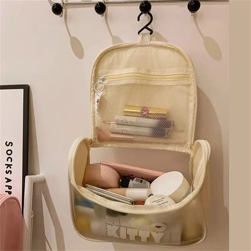 Color: Orange - Sanrio Kawaii Hello Kitty Zipper Makeup Bag Black Beauty Cinnamon Roll Large Capacity Waterproof portable Millennium Girls Wash
