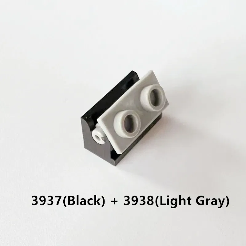 Color: Light Grey - Rainbow Pig MOC Particles 3937 + 3938 Hinge Brick 1 x 2 Base and Top Plate Building Blocks Parts DIY Educational Tech Toy