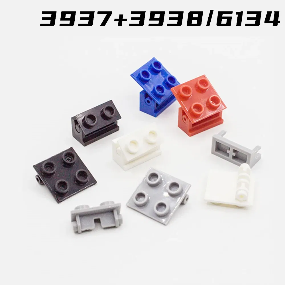 Color: Light Grey - Rainbow Pig MOC Particles 3937 + 3938 Hinge Brick 1 x 2 Base and Top Plate Building Blocks Parts DIY Educational Tech Toy
