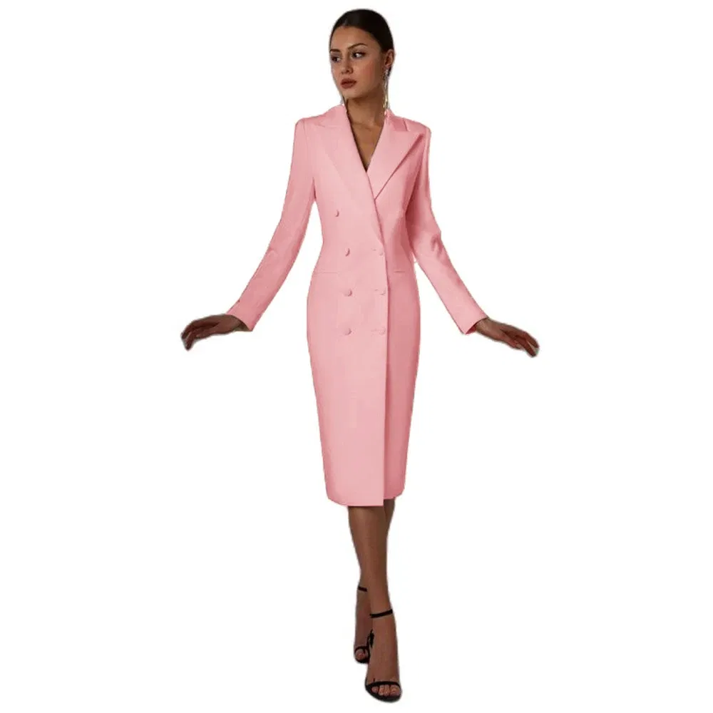 Color: Pink, Size: XS - Women's Suit Long Blazer Double Breasted Jacket White Tuxedo Party Point Lapel Clothes спор?‚ивн?‹й кос?‚юм ?¶?µнск