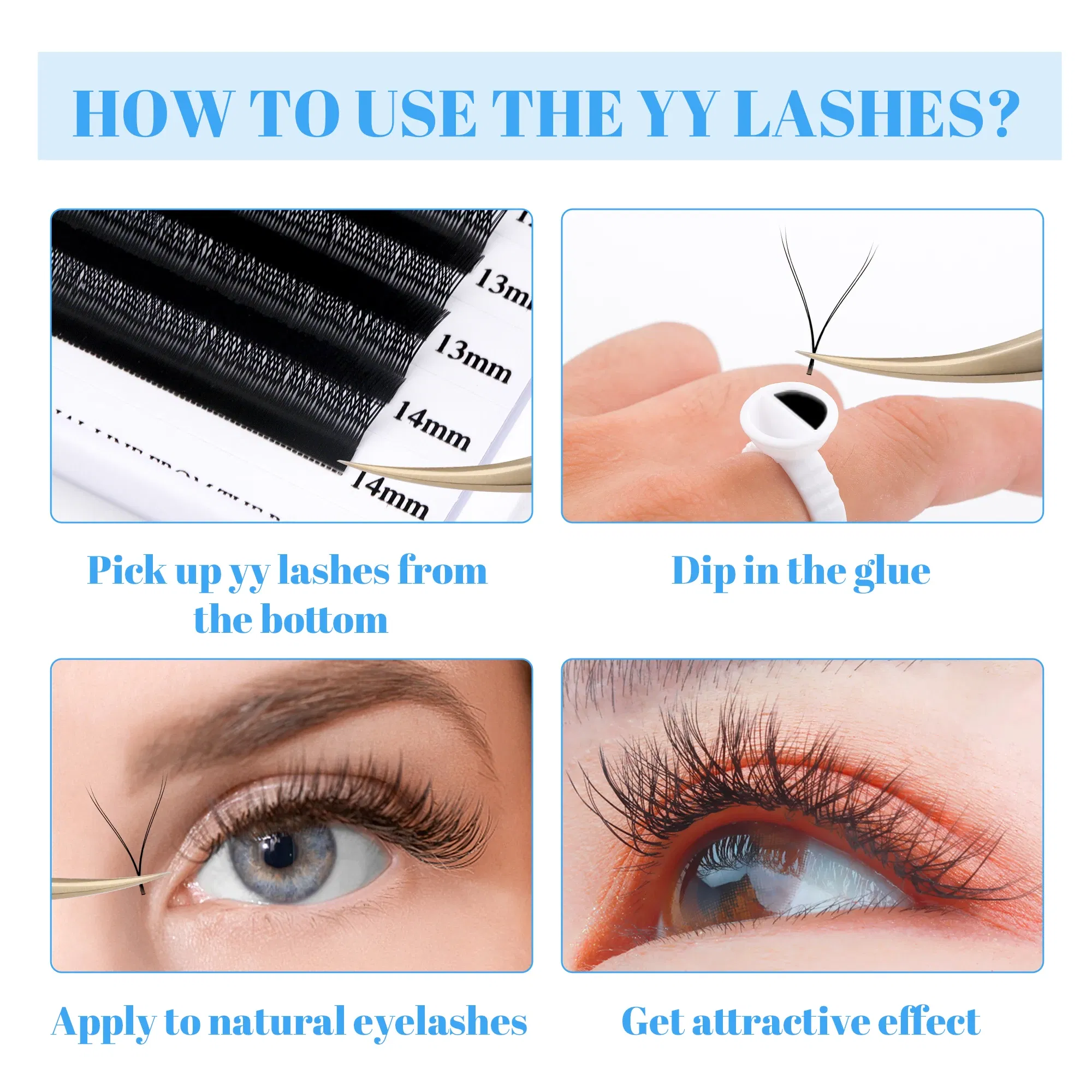 Color: Clear, Curl: C, Thickness: 0.07mm, Length: 17mm, Ships From: CHINA - Gemerry YY Shaped Eyelash Extension Automatic Flowering W Shape Bloom 3D 4D 5D 6D 8D Premade Fans Eyelash Makeup Volume Lashes