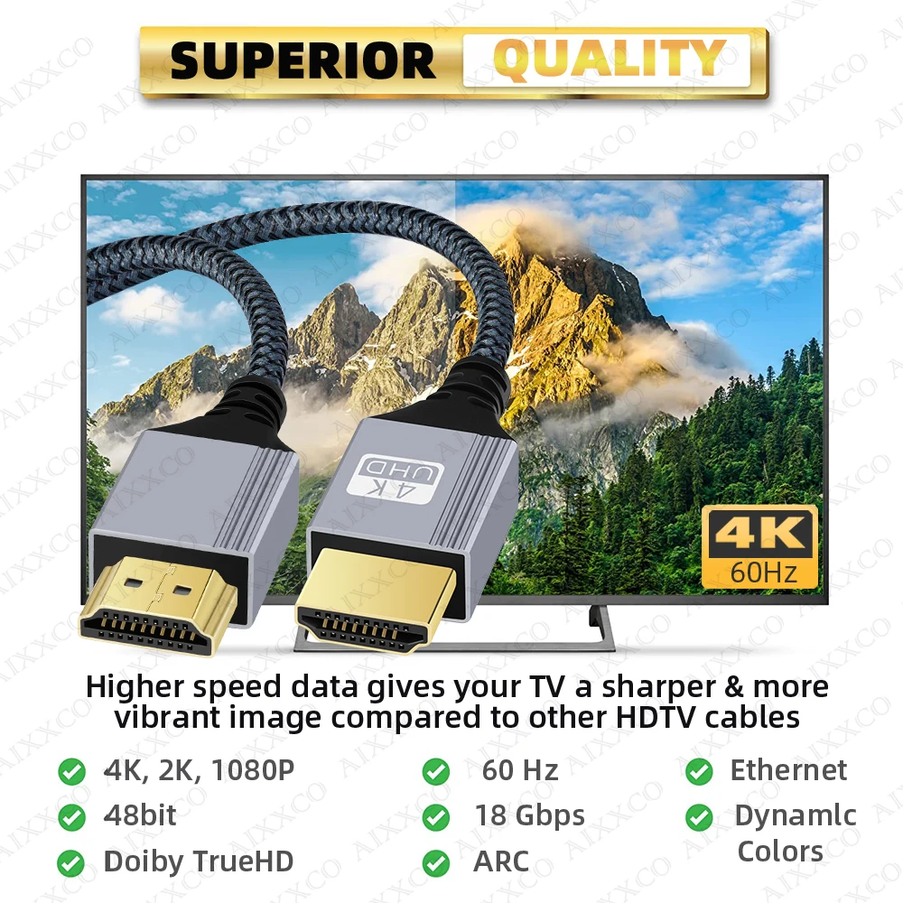 Length: 2m - HDMI-Compatible Cable 2.0 Wire 4K 60Hz for Xiaomi Xbox PS5 PS4 Laptops HDMI-Compatible Splitter Digital Cable Cord 2m 3m 5m 10m
