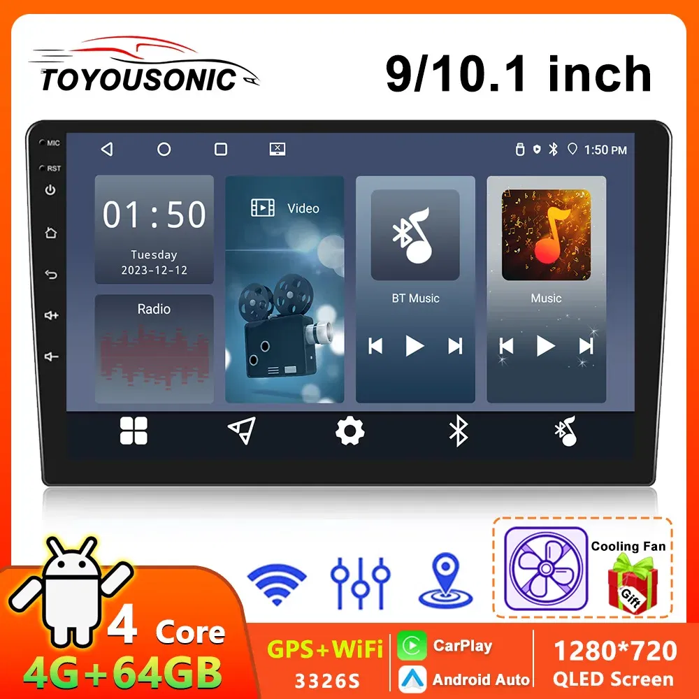 Color: Red - TOYOUSONIC 2 Din 9/10 Inch Android Car Radio 4G 64G Universal Multimedia Player Carplay Android Auto Autoradio Stereo Bluetooth
