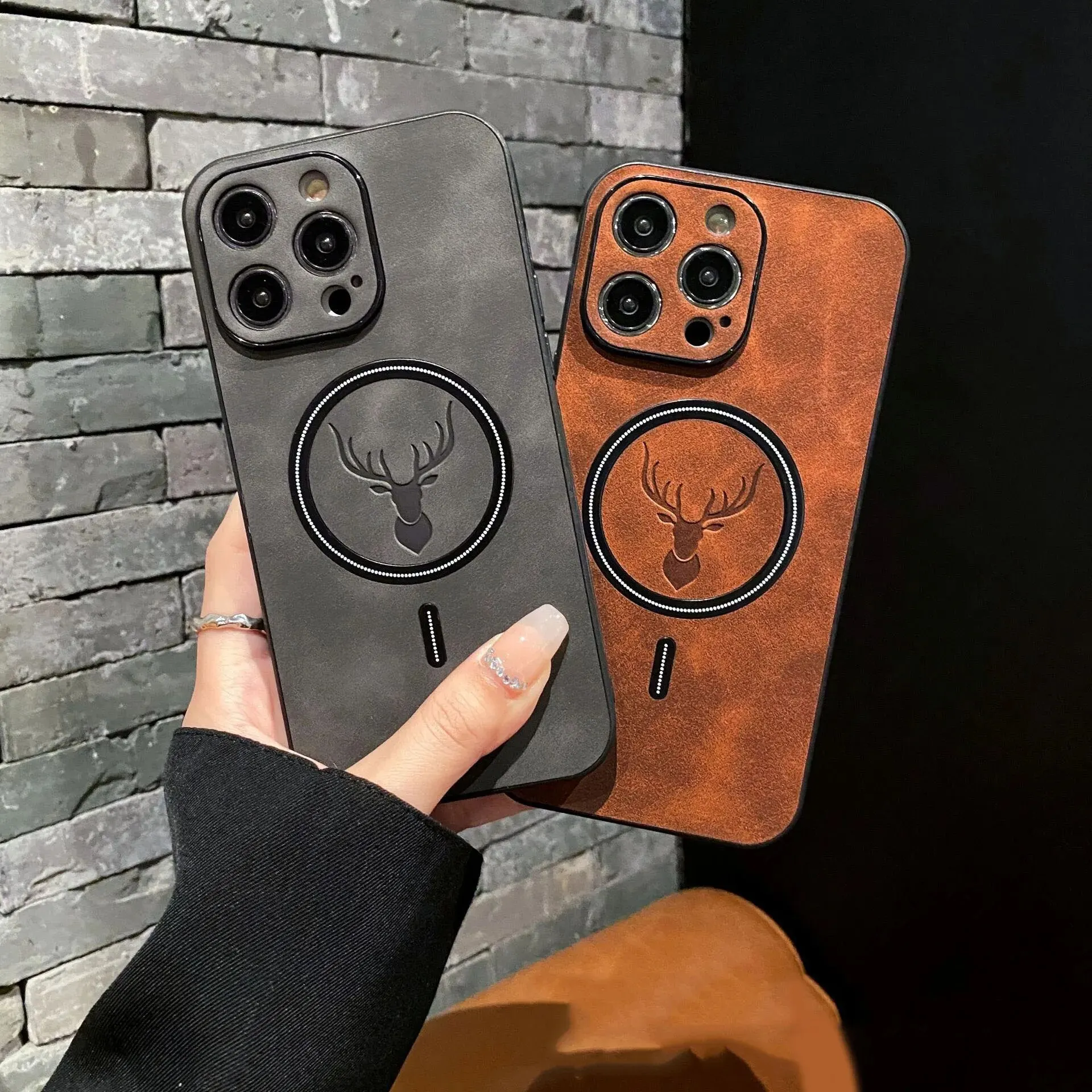 Material: plastic, Color: Dark Brown - Luxury For Magsafe Wireless Charging Phone Case For iPhone 15 Pro 14 Plus 13 12 11 Pro Max Elk Magnetic Bumper Protective Cover