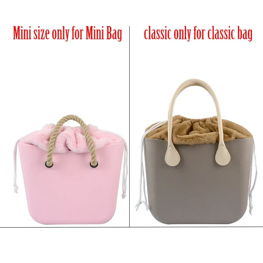 Color: DEEP BLUE - 2025 Winter O Bag Large Capacity Classic Mini Plush Fur Furry Organizer Top Drawstring Colorful Inner Insert for Obag Winter