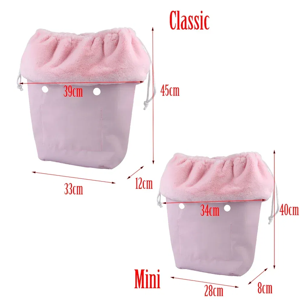 Color: DEEP BLUE - 2025 Winter O Bag Large Capacity Classic Mini Plush Fur Furry Organizer Top Drawstring Colorful Inner Insert for Obag Winter