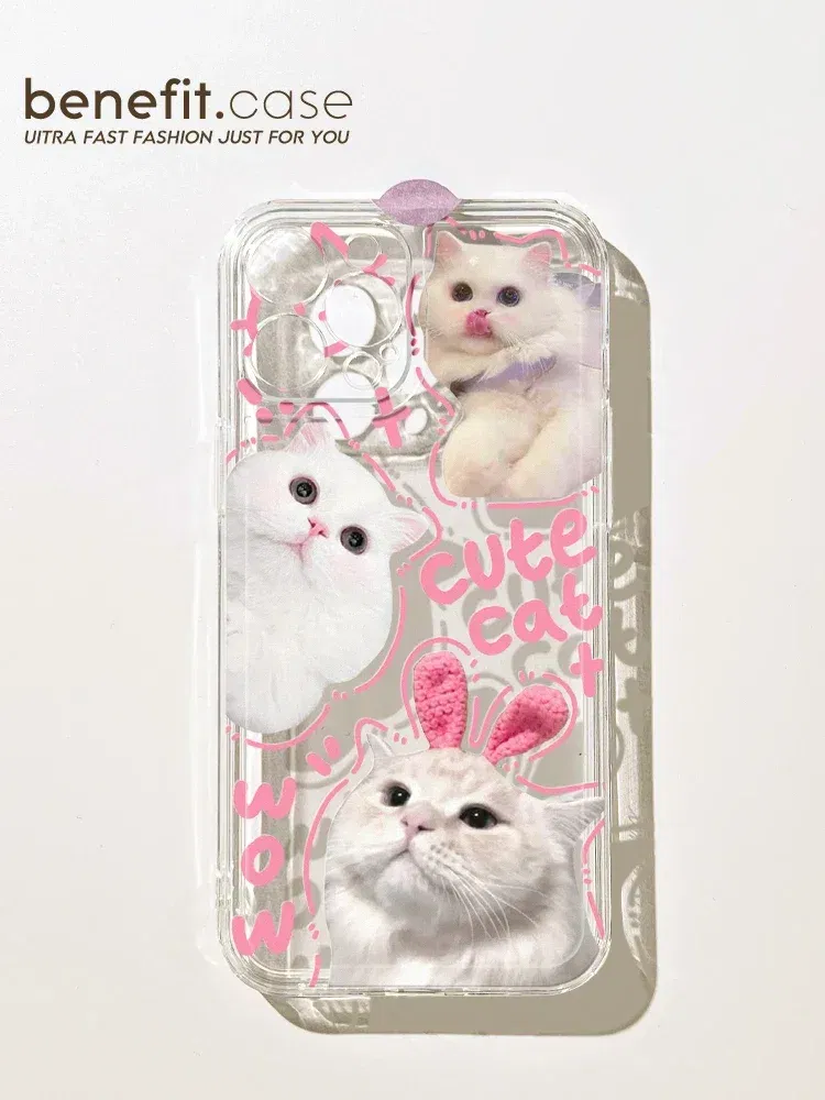 Color: black, Material: PP - Cute Kitten Phone Case for iPhone 15 14 13 12 11 Pro Max XR XS X 7 8 Plus Mini SE Clear Cat Mobile Case