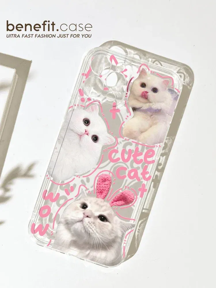 Color: black, Material: PP - Cute Kitten Phone Case for iPhone 15 14 13 12 11 Pro Max XR XS X 7 8 Plus Mini SE Clear Cat Mobile Case