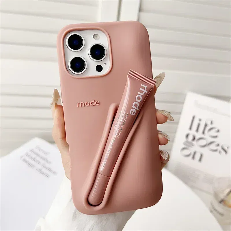 Color: green, Bundle: Bundle1, Material: POLYESTER - Phone Case For iPhone 12 13 14 15 16 Pro Max Plus 17 Air Portable Lip Gloss Holder Lipstick Silicone Soft Bumper Cover Lip Glaze