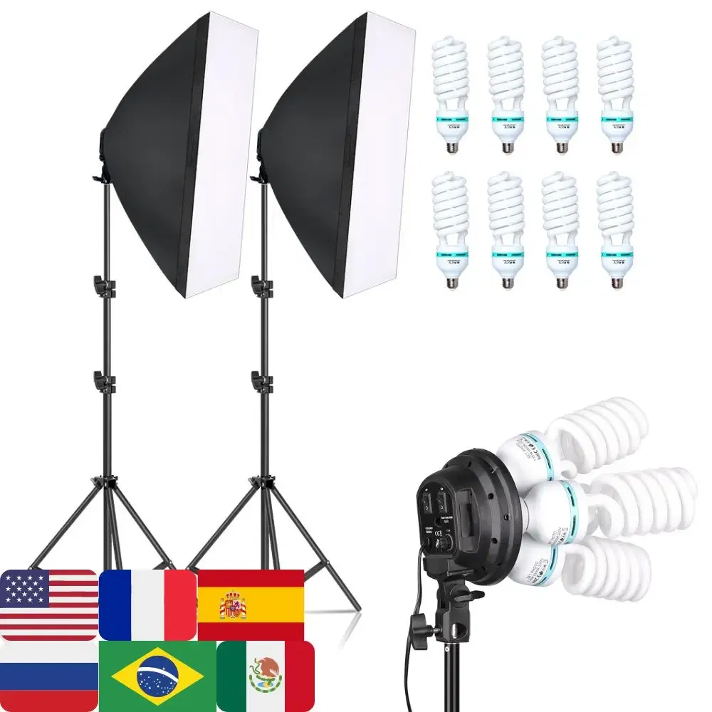 Color: grey, Ships From: CHINA - Photography 50x70CM Softbox Lighting Kits Professional Light System With E27 Photographic Bulbs Photo Studio Equipment