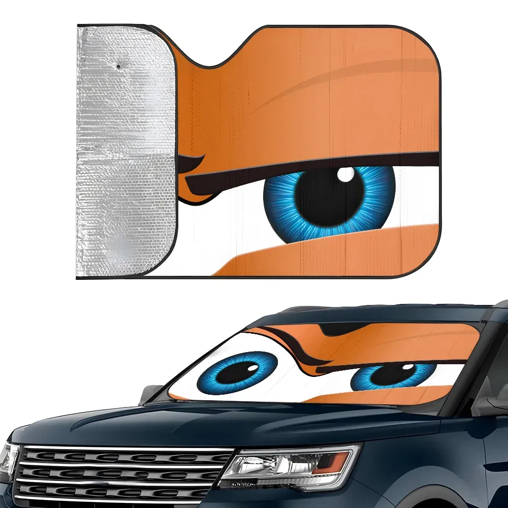 Color: Brown - Cartoon Eyes Cute Car SunShade Windshield Foldable Three-layer Insulation Sunshade By Suction Cup Blocks UV Rays Sun