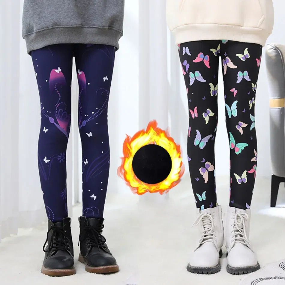 Color: Yellow, Size: 130cm - Warmth and Cozy Girls Plush Lined Thickened Elastic Leggings Long Pants Suitable Kids Daily Wear in Autumn Winter Cold Weather