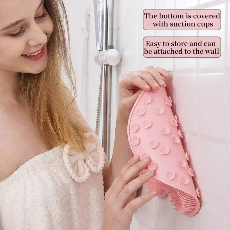 Color: GRAY - Non-slip Shower Mat Silicone Massage Wash Foot Pad Bath Massage Brush Pad Bathroom Rub Back Brush with Sucker Cleaning Tools