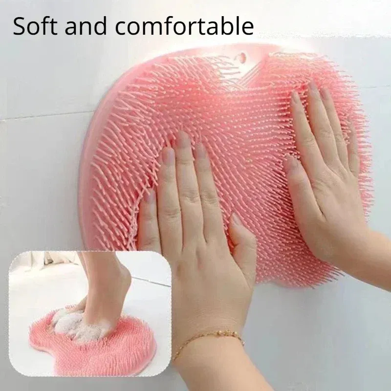 Color: GRAY - Non-slip Shower Mat Silicone Massage Wash Foot Pad Bath Massage Brush Pad Bathroom Rub Back Brush with Sucker Cleaning Tools