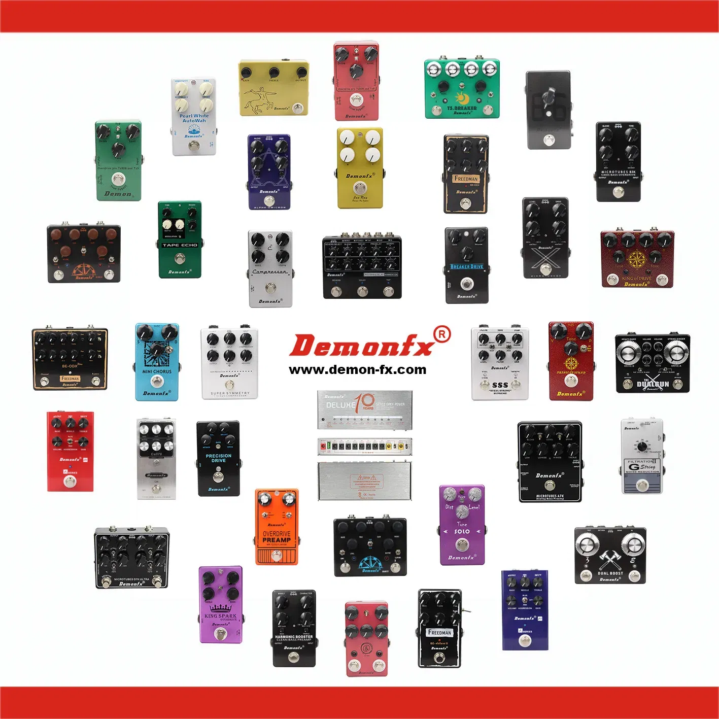 Color: Burgundy - Demonfx High quality Guitar Effect Pedal Wah Distortion Overdrive Delay Reverb Compressor Booster Pedal
