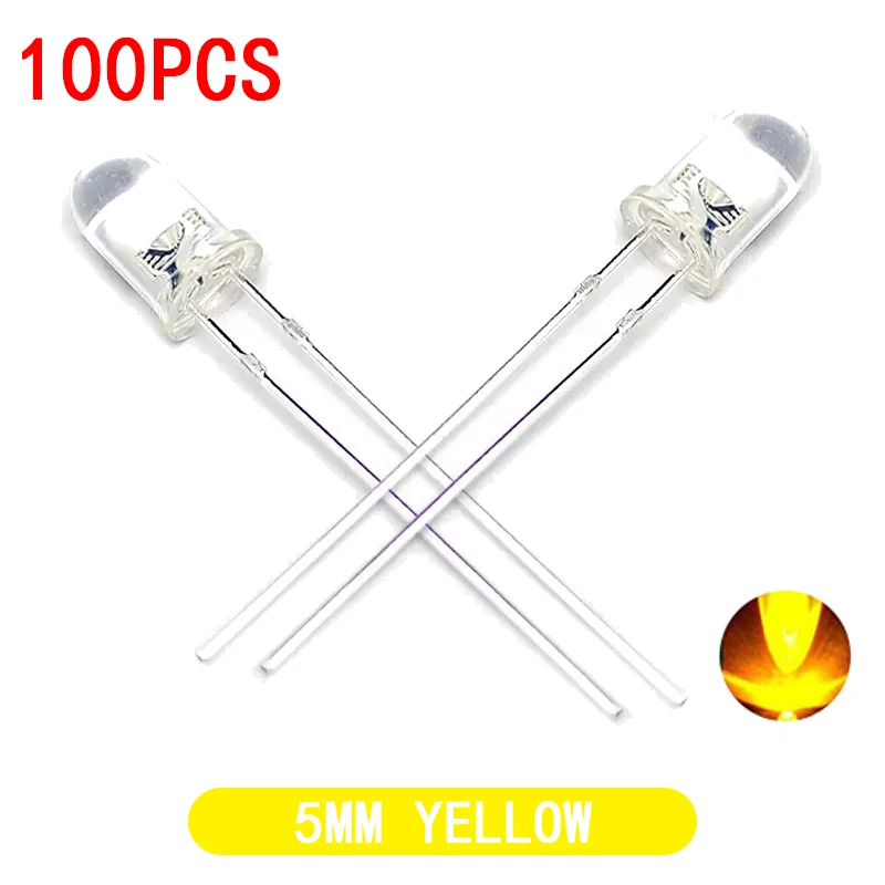 Color: Brown - 100pcs High quality Transparent Round 5mm Super Bright Water Clear Green Red White Yellow Blue Light LED Bulbs Emitting Diode