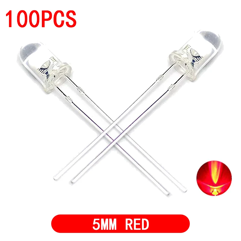 Color: Brown - 100pcs High quality Transparent Round 5mm Super Bright Water Clear Green Red White Yellow Blue Light LED Bulbs Emitting Diode