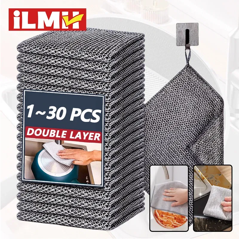Color: green, Specification: 10pcs - Magic Cleaning Cloth Multipurpose Wire Miracle Cleaning Cloth Innovative Dishwashing Net Hand Towel for Kitchen Dishwashing Grid