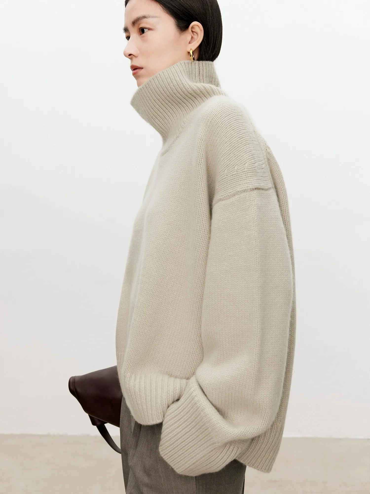 Color: black, Size: L, Ships From: CHINA - Turtleneck pure cashmere sweater female loose and thick languid lazy wind pullover sweater knitting base WOOL sweater