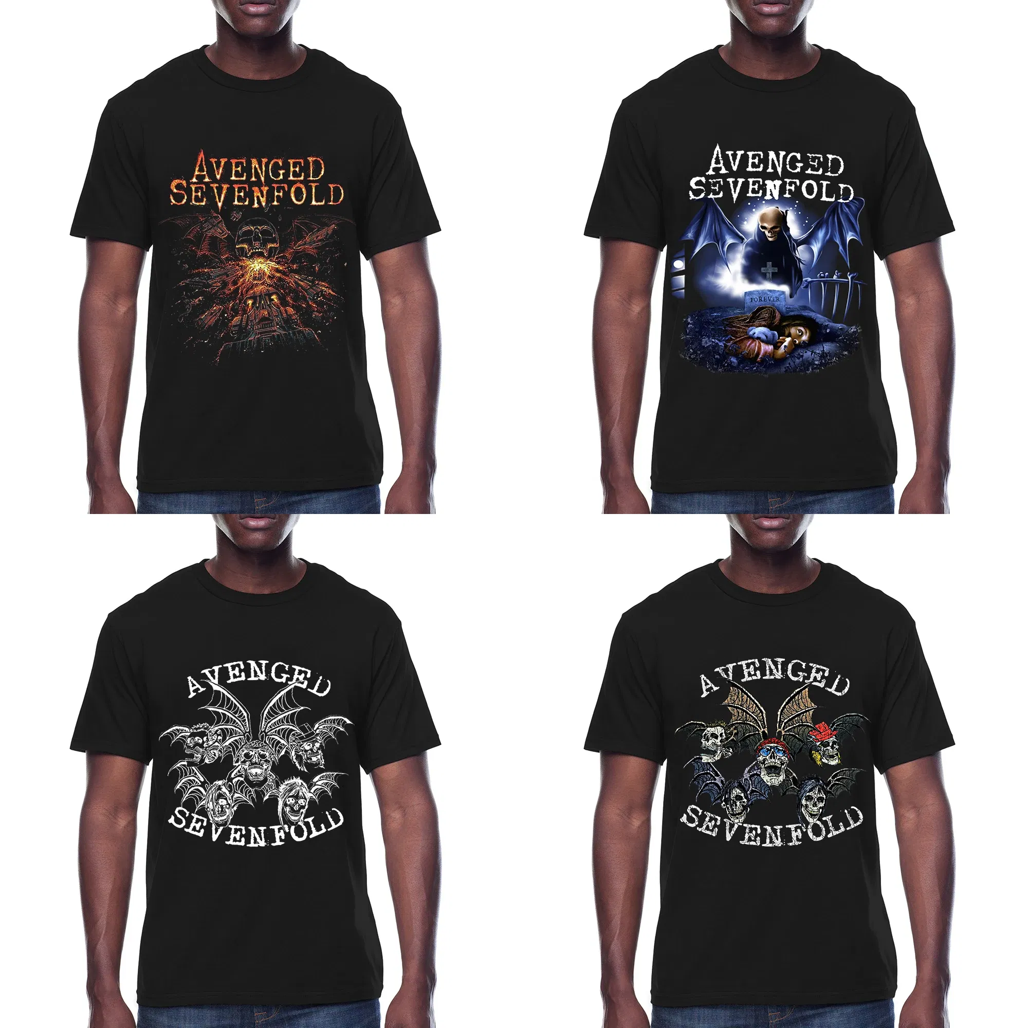 Color: GRAY, Size: XXXL - Men Clothes Round Neck T-shirt  Heavy Metal Band Rock Cotton Breathable Print Womens Plus Size Tees
