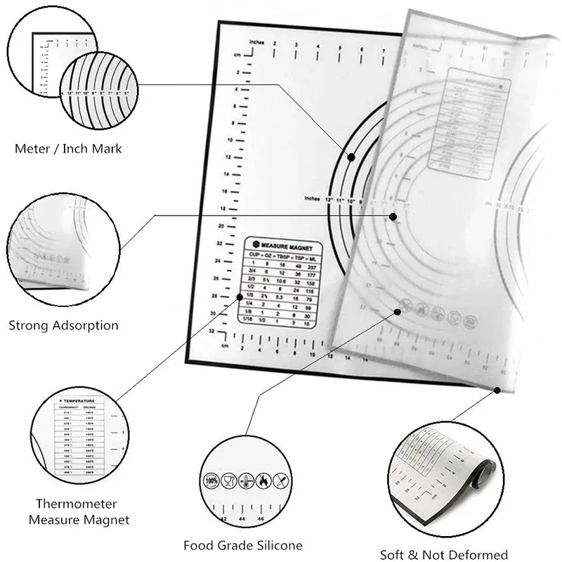 Color: Pink, Size: L - Large Size Silicone Kneading Pad Non-Stick Surface Rolling Dough Mat With Scale Kitchen Cooking Pastry Sheet Oven Liner Bakeware