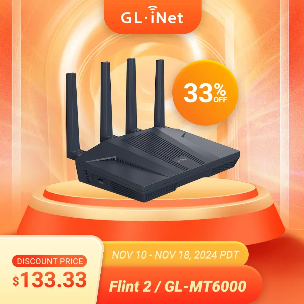 Color: black, Ships From: CHINA - 2025 Flint 2 GL-MT6000 home and office router, 8-Stream Wi-Fi 6 technology,OpenWrt,2.5G Ethernet ports,Parental control