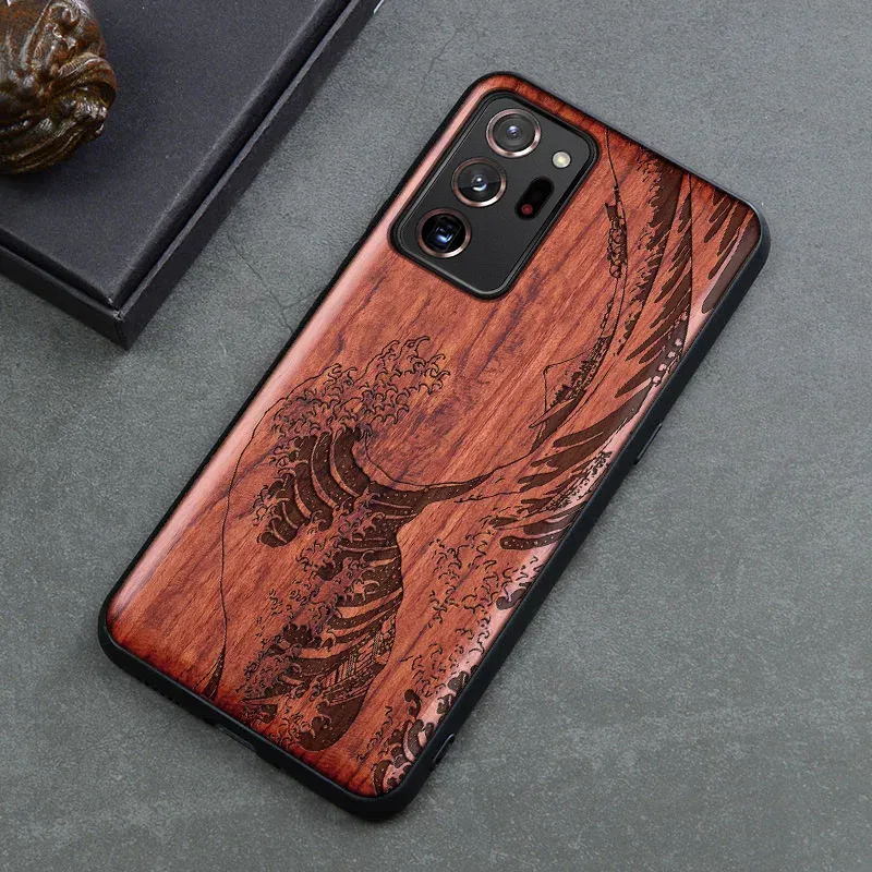 Color: Sky blue, Material: Aluminum - Natural Wood Wooden TPU Case For Samsung Galaxy Note 20 Ultra S24 S23 S21 Ultra S20 FE S10 Plus Case Cover Phone Shell Skin Bag
