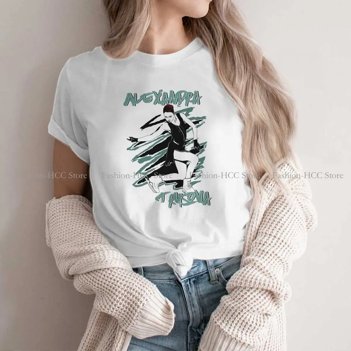 Color: WHITE, Size: XL - Alexandra Unique TShirt Figure Skating Top Quality Hip Hop Graphic T Shirt Stuff