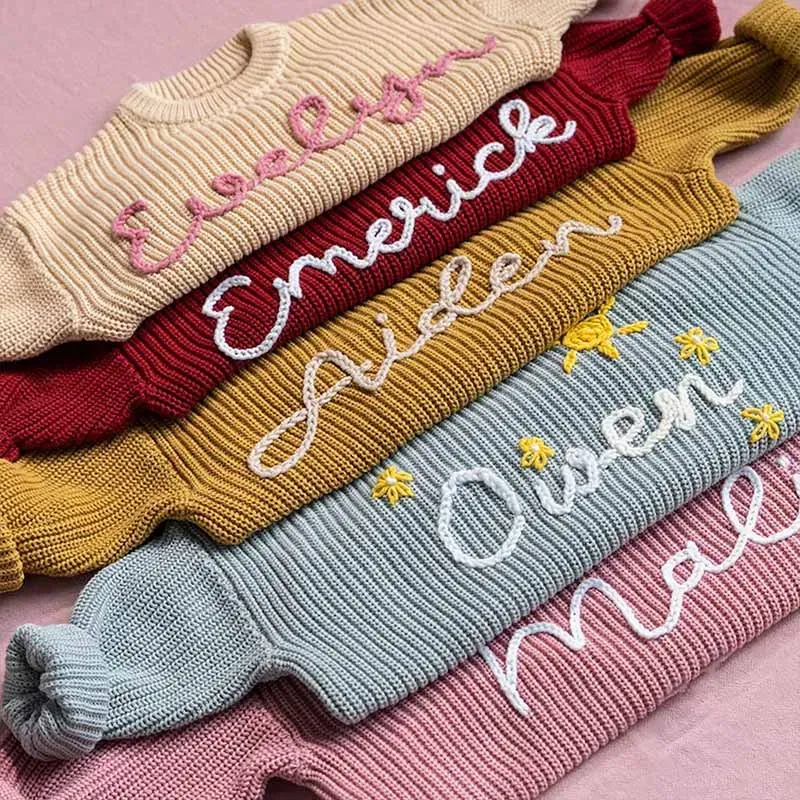 Color: SKY BLUE, Size: S, Age Range: 0-3M - Personalized sweaters for cherished babies.Celebrate your little one's name with unique, custom-made thick knitted sweaters