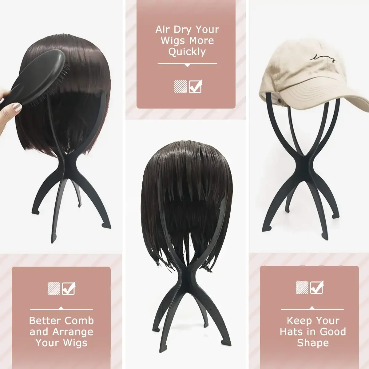 Color: Light White - 10pcs Wig Stand Durable Easy Assembly Wig Cap Holder Portable Plastic Hair Hat Displaying Stand Ideal for Home Salon Travel Use