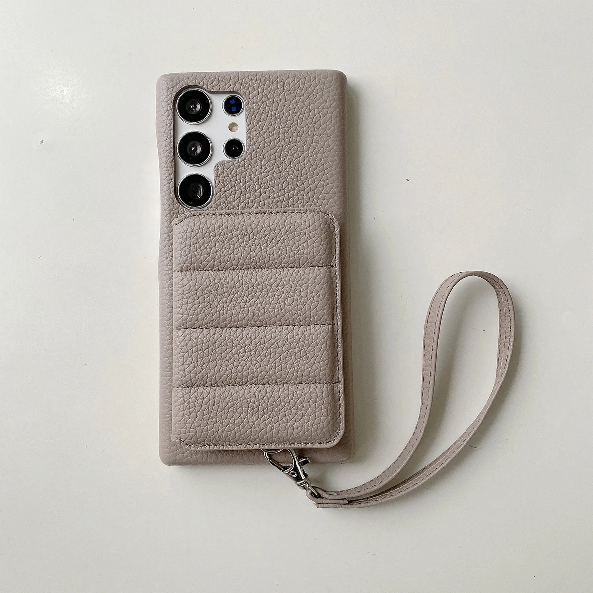Color: GRAY, Material: aluminum - Luxury Lanyard Wallet Case For Samsung Galaxy S21 FE S22 S23 Plus Note 20 Ultra A52 A53 A54 5G Lichee Pattern Leather Cover
