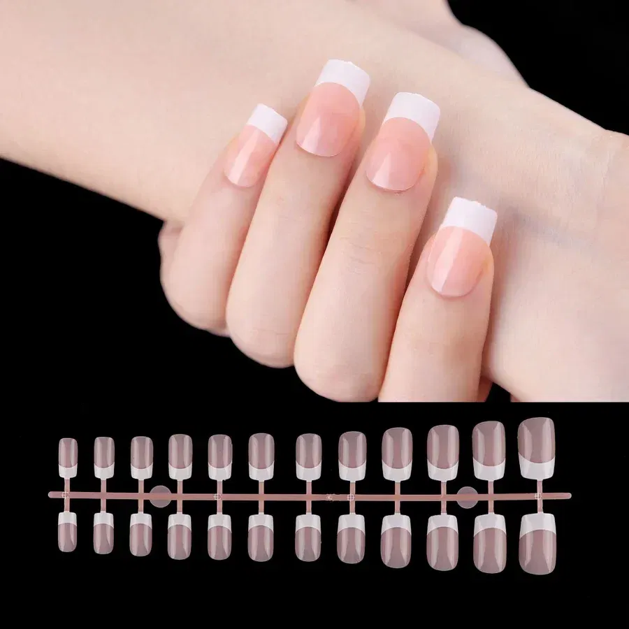 Color: GRAY - 24PCS Square Head Matte False Nails Ballet Detachable Full Cover Artificial Fingernails Frosted Press Glue on Fake Nail Tips