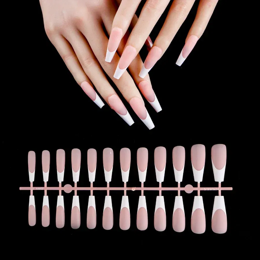 Color: GRAY - 24PCS Square Head Matte False Nails Ballet Detachable Full Cover Artificial Fingernails Frosted Press Glue on Fake Nail Tips