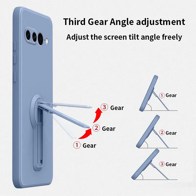 Color: SKY BLUE, Material: aluminum - Phone Case For Google Pixel 7 8 6 5 9 Pro XL Pixel 7A 6A 5A 8A 9A Soft Cover Silicone Case with Holder Stand Bracket Lanyard