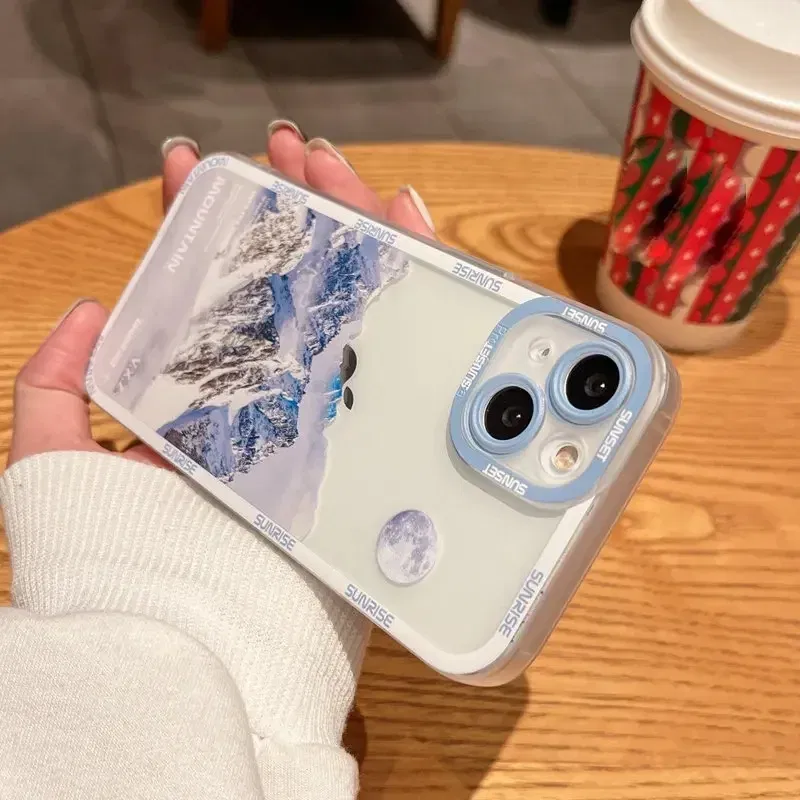 Color: Brown, Material: POLYESTER - Retro INS Sunset Sky Clouds Moon Pattern Case For Samsung Galaxy S10 S20 S21 S22 S23 S24 FE Plus Ultra Note 20 Shockproof Cover