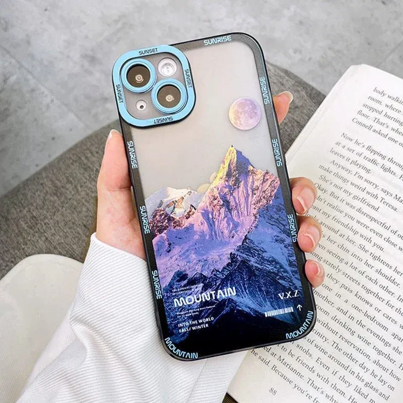 Color: Brown, Material: POLYESTER - Retro INS Sunset Sky Clouds Moon Pattern Case For Samsung Galaxy S10 S20 S21 S22 S23 S24 FE Plus Ultra Note 20 Shockproof Cover