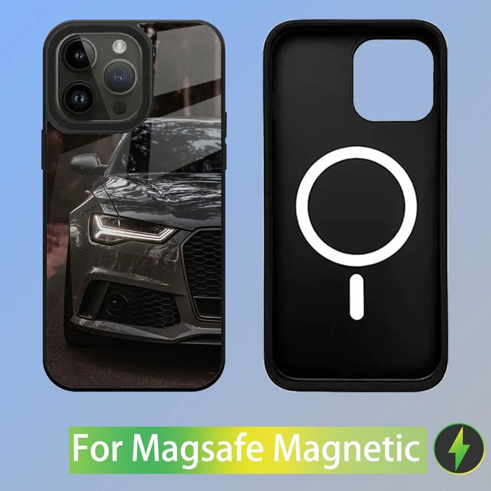 Color: Blue, Material: Plastic - R-S 6 7 sport car Phone Case For iPhone 16,15,14,13,12,11,Plus,Pro,Max Mini A-AudiS-S Magsafe Magnetic Wireless Charging
