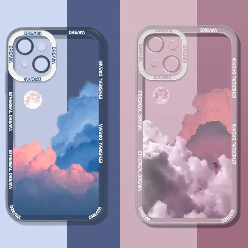 Color: Blue, Material: PVC - Retro INS Sunset Sky Clouds Moon Pattern Case For Samsung Galaxy S10 S20 S21 S22 S23 S24 FE Plus Ultra Note 20 Shockproof Cover