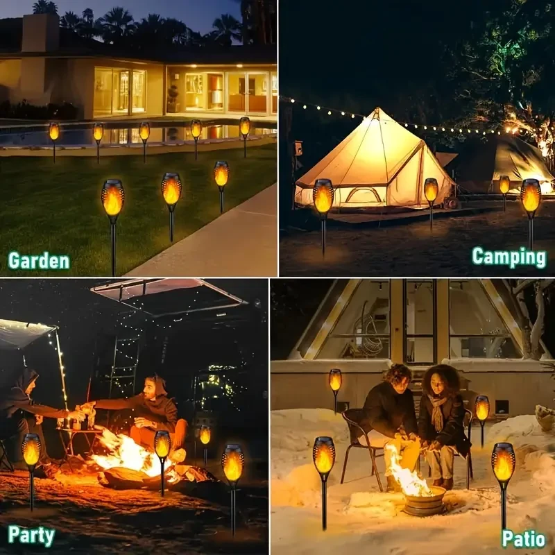 6pcs Solar Flame Lights with 12 LEDs - Outdoor Pathway & Garden Decor